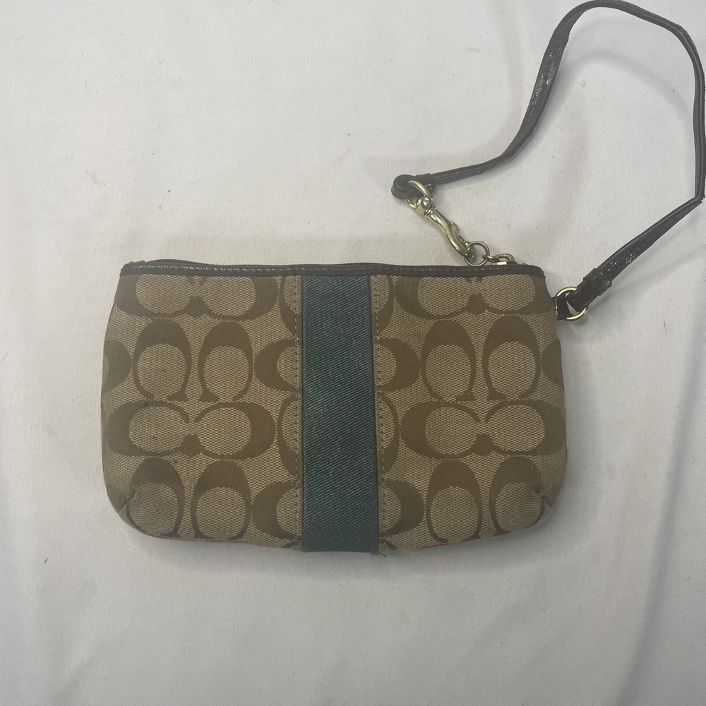 Coach New York Brown Green Signature Wristlet